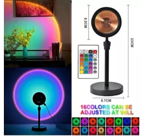 Проєкційна різнобарвна RGB LED-лампа Sunset Lamp з ефектом заходу з пультом, світильник заходу/розсвітла, 1