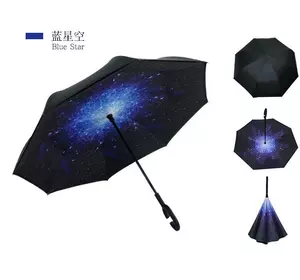 Парасолька Lesko Up-Brella Зоряне небо складана парасолька у зворотному напрямку довга ручка антизонт