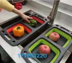 Дошка-дуршлаг силіконовий складаний миска-трансформер для овочів і фруктів 2 шт. в одному великий