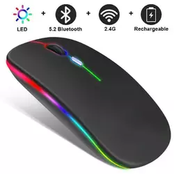 Бездротова безшумна миша BauTech Зі світлодіодною RGB-підсвіткою акумуляторна Bluetooth + 2.4 ГГц тиха