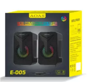 Колонки для ПК Aoas e-005, з підтримкою USB 2.0 зі світлодіодною підсвіткою, 3,5 мм. Колір — Чорний