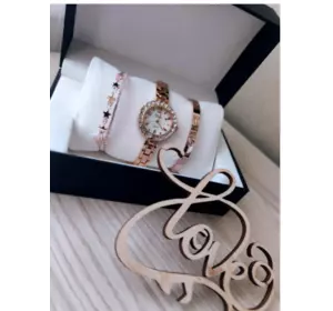 Подарунковий набір годинника з двома браслетами DISU gold зоряний дощ